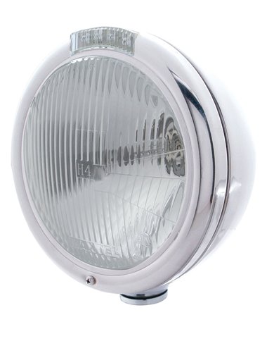 (BOX) CHROME "CLASSIC" PETERBILT H4 HALOGEN HEADLIGHT W/ 4 AMBER LED SIGNAL LIGHT - CLEAR LENS (BOX) CHROME "CLASSIC" PETERBILT H4 HALOGEN HEADLIGHT W/ 4 AMBER LED SIGNAL LIGHT - CLEAR LENS