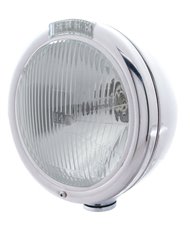 (BOX) CHROME "CLASSIC" PETERBILT H4 HALOGEN HEADLIGHT W/ 4 AMBER LED SIGNAL LIGHT - CLEAR LENS