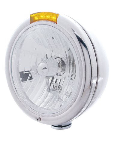 (BOX) CHROME "CLASSIC" PETERBILT CRYSTAL H4 HALOGEN HEADLIGHT W/ 4 AMBER LED SIGNAL LIGHT - AMBER LENS (BOX) CHROME "CLASSIC" PETERBILT CRYSTAL H4 HALOGEN HEADLIGHT W/ 4 AMBER LED SIGNAL LIGHT - AMBER LENS