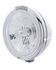 (BOX) CHROME "CLASSIC" PETERBILT CRYSTAL H4 HALOGEN HEADLIGHT W/ 4 AMBER LED SIGNAL LIGHT - CLEAR LENS