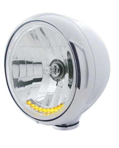 (BOX) STAINLESS STEEL CLASSIC "GUIDE" HEADLIGHT WITH 10 AMBER LED CRYSTAL HALOGEN HEADLIGHT BULB (BOX) STAINLESS STEEL CLASSIC "GUIDE" HEADLIGHT WITH 10 AMBER LED CRYSTAL HALOGEN HEADLIGHT BULB