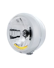(BOX) CHROME CLASSIC "GUIDE" HEADLIGHT WITH 10 AMBER LED CRYSTAL HALOGEN HEADLIGHT BULB