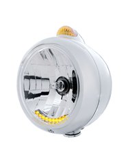 (BOX) S.S. "GUIDE" HEADLIGHT W/ AMBER DUAL FUNCTION TOP MOUNT LIGHT - 10 AMBER LED CRYSTAL HALOGEN