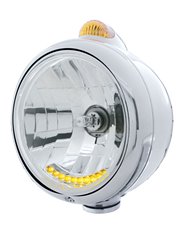 (BOX) CHROME "GUIDE" HEADLIGHT W/ AMBER DUAL FUNCTION TOP MOUNT LIGHT - 10 AMBER LED CRYSTAL HALOGEN