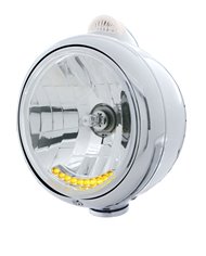 (BOX) CHROME "GUIDE" HEADLIGHT W/ AMBER/CLEAR DUAL FUNCTION TOP MOUNT LIGHT - 10 AMBER LED CRYSTAL HALOGEN