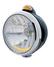 (BOX) BLACK "GUIDE" HEADLIGHT W/ AMBER DUAL FUNCTION TOP MOUNT LIGHT - 10 AMBER LED CRYSTAL HALOGEN (BOX) BLACK "GUIDE" HEADLIGHT W/ AMBER DUAL FUNCTION TOP MOUNT LIGHT - 10 AMBER LED CRYSTAL HALOGEN