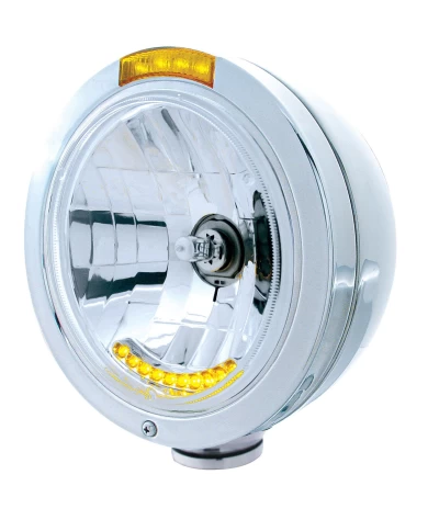 (BOX) S.S. "BULLET" PB HEADLIGHT W/ AMBER DUAL FUNCTION SIGNAL LIGHT - 10 AMBER LED CRYSTAL HALOGEN (BOX) S.S. "BULLET" PB HEADLIGHT W/ AMBER DUAL FUNCTION SIGNAL LIGHT - 10 AMBER LED CRYSTAL HALOGEN