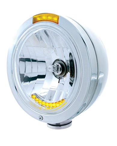 (BOX) S.S. "BULLET" PB HEADLIGHT W/ AMBER SINGLE FUNCTION SIGNAL LIGHT - 10 AMBER LED CRYSTAL HALOGEN (BOX) S.S. "BULLET" PB HEADLIGHT W/ AMBER SINGLE FUNCTION SIGNAL LIGHT - 10 AMBER LED CRYSTAL HALOGEN