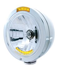 (BOX) S.S. "BULLET" PB HEADLIGHT W/ AMBER SINGLE FUNCTION SIGNAL LIGHT - 10 AMBER LED CRYSTAL HALOGEN