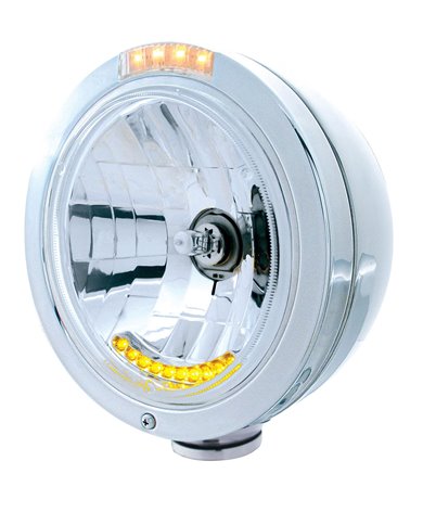 (BOX) S.S. "BULLET" PB HEADLIGHT W/ AMBER/CLEAR SINGLE FUNCTION SIGNAL LIGHT - 10 AMBER LED CRYSTAL HALOGEN (BOX) S.S. "BULLET" PB HEADLIGHT W/ AMBER/CLEAR SINGLE FUNCTION SIGNAL LIGHT - 10 AMBER LED CRYSTAL HALOGEN