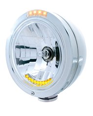 (BOX) S.S. "BULLET" PB HEADLIGHT W/ AMBER/CLEAR SINGLE FUNCTION SIGNAL LIGHT - 10 AMBER LED CRYSTAL HALOGEN