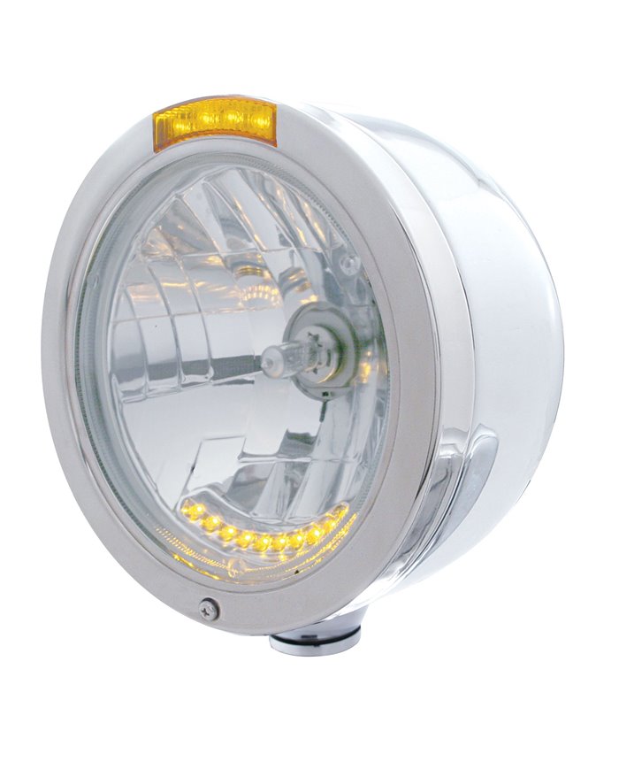 (BOX) S.S. PB "BULLET" HALF-MOON PB HDLT W/ AMBER DUAL FUNCTION SIGNAL LT - 10 AMBER LED CRYSTAL HALOGEN