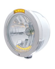 (BOX) S.S. PB "BULLET" HALF-MOON PB HDLT W/ AMBER DUAL FUNCTION SIGNAL LT - 10 AMBER LED CRYSTAL HALOGEN