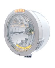 (BOX) S.S. PB "BULLET" HALF-MOON PB HDLT W/ AMBER/CLEAR DUAL FUNCTION SIGNAL LT - 10 AMB LED CRYSTAL HALOGEN
