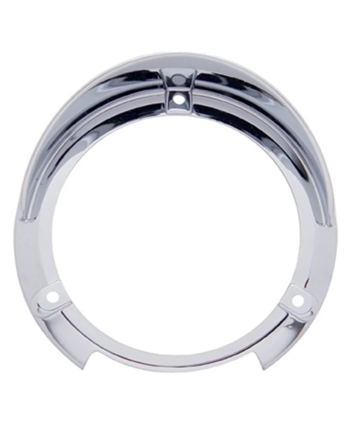 (CARD) CHROME PLASTIC ROUND TURN SIGNAL LIGHT BEZEL - VISOR ON TOP (CARD) CHROME PLASTIC ROUND TURN SIGNAL LIGHT BEZEL - VISOR ON TOP