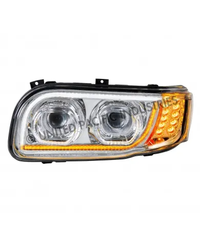 UP31144-High Power LED Chrome Headlight With 16 LED Turn & 57 LED Bar For 2008-2024 Peterbilt 389- Driver