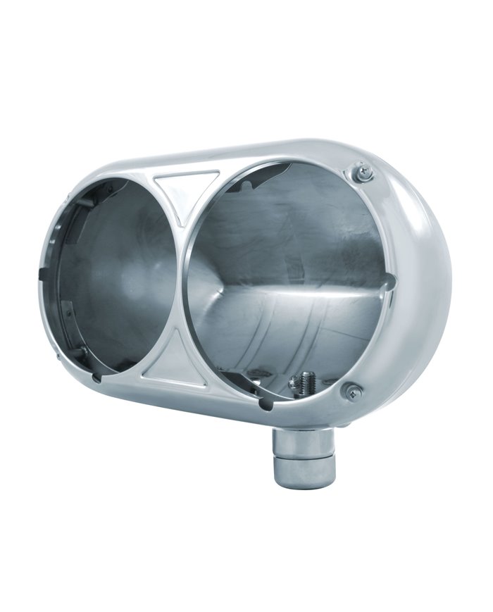 (BOX) 304 STAINLESS STEEL PETERBILT 359 DUAL HEADLIGHT HOUSING WITHOUT INNER LAMP BUCKET (BOX) 304 STAINLESS STEEL PETERBILT 359 DUAL HEADLIGHT HOUSING WITHOUT INNER LAMP BUCKET