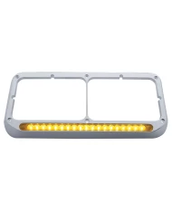 (CARD) CHROME PLASTIC DUAL HEADLIGHT BEZEL W/ 19 AMBER LED 12" REFLECTOR LIGHT BAR - AMBER LENS