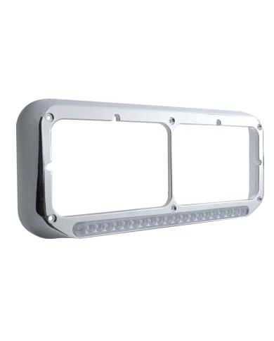 (CARD) CHROME PLASTIC DUAL HEADLIGHT BEZEL W/ 19 AMBER LED 12" REFLECTOR LIGHT BAR - CLEAR LENS (CARD) CHROME PLASTIC DUAL HEADLIGHT BEZEL W/ 19 AMBER LED 12" REFLECTOR LIGHT BAR - CLEAR LENS