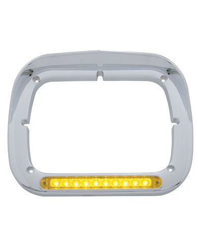 (CARD) CHROME 10 AMBER LED RECTANGULAR HEADLIGHT BEZEL W/ VISOR - AMBER LENS (CARD) CHROME 10 AMBER LED RECTANGULAR HEADLIGHT BEZEL W/ VISOR - AMBER LENS
