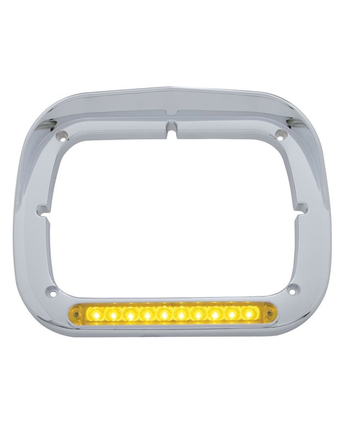 (CARD) CHROME 10 AMBER LED RECTANGULAR HEADLIGHT BEZEL W/ VISOR - AMBER LENS