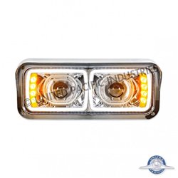UP31154-High Power LED "Chrome" Projection Headlight With LED Turn Signal & Position Light Bar - Driver