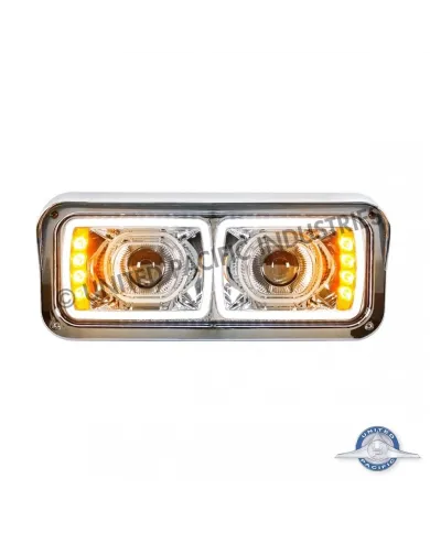 UP31154-High Power LED "Chrome" Projection Headlight With LED Turn Signal & Position Light Bar - Driver