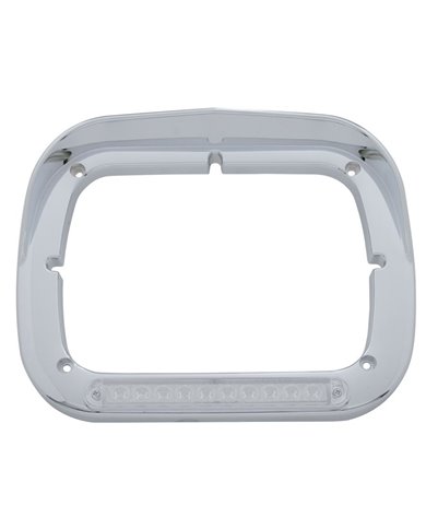 (CARD) CHROME 10 AMBER LED RECTANGULAR HEADLIGHT BEZEL W/ VISOR - CLEAR LENS (CARD) CHROME 10 AMBER LED RECTANGULAR HEADLIGHT BEZEL W/ VISOR - CLEAR LENS