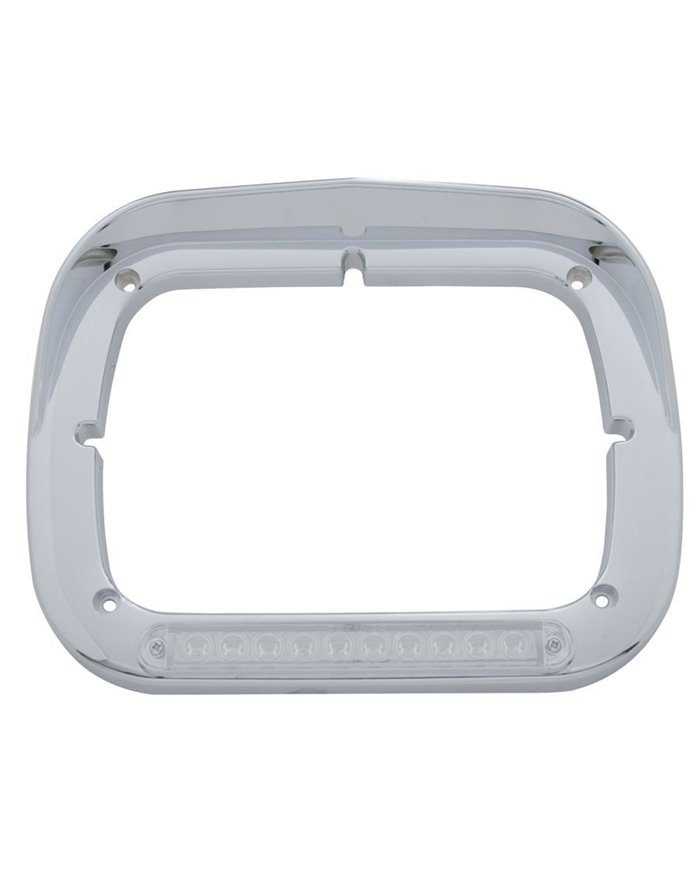 (CARD) CHROME 10 AMBER LED RECTANGULAR HEADLIGHT BEZEL W/ VISOR - CLEAR LENS