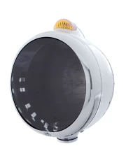 (BOX) STAINLESS STEEL "GUIDE" HEADLIGHT WITH 5 AMBER LED DUAL FUNCTION TOP MOUNT LIGHT - AMBER LENS