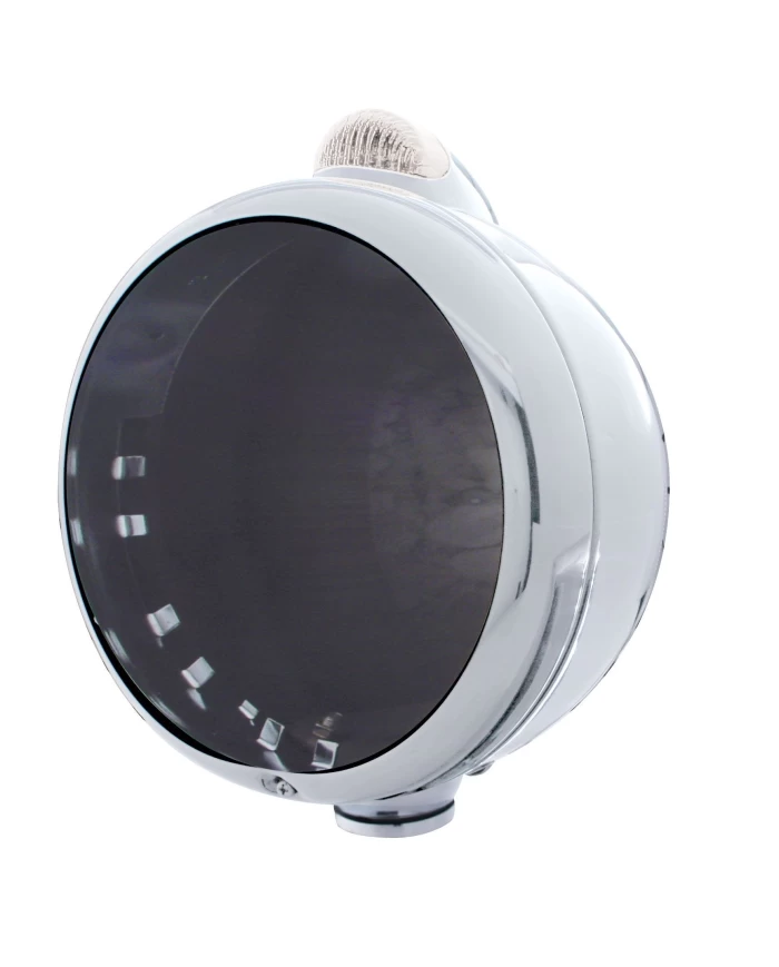 (BOX) STAINLESS STEEL "GUIDE" HEADLIGHT WITH 5 AMBER LED DUAL FUNCTION TOP MOUNT LIGHT - CLEAR LENS