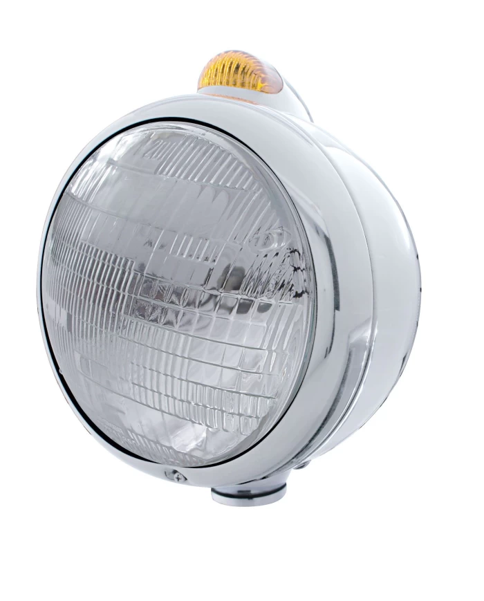 (BOX) S.S. "GUIDE" 6014 SEALED BEAM HEADLIGHT WITH 5 AMBER LED DUAL FUNCTION TOP MOUNT LIGHT - AMBER LENS