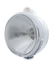 (BOX) S.S. "GUIDE" H4 HALOGEN HEADLIGHT WITH 5 AMBER LED DUAL FUNCTION TOP MOUNT LIGHT - CLEAR LENS