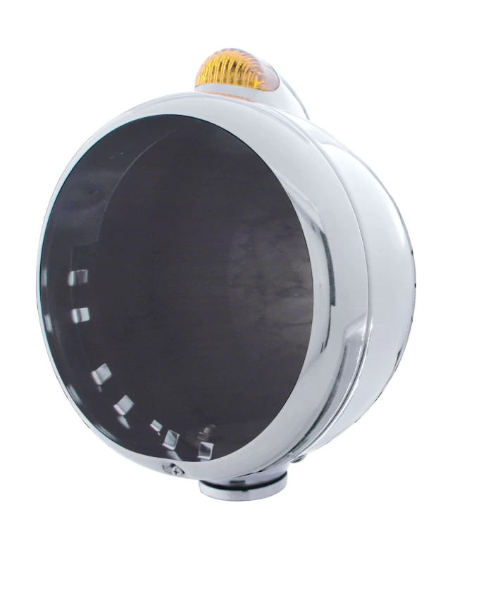 (BOX) CHROME "GUIDE" HEADLIGHT WITH 5 AMBER LED DUAL FUNCTION TOP MOUNT LIGHT - AMBER LENS