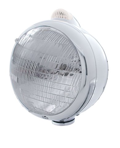 (BOX) CHROME "GUIDE" 6014 SEALED BEAM HEADLIGHT WITH 5 AMBER LED DUAL FUNCTION TOP MOUNT LIGHT - CLEAR LENS (BOX) CHROME "GUIDE" 6014 SEALED BEAM HEADLIGHT WITH 5 AMBER LED DUAL FUNCTION TOP MOUNT LIGHT - CLEAR LENS