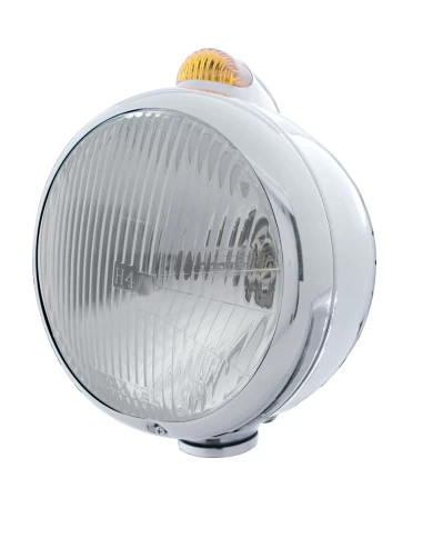 (BOX) CHROME "GUIDE" H4 HALOGEN HEADLIGHT WITH 5 AMBER LED DUAL FUNCTION TOP MOUNT LIGHT - AMBER LENS (BOX) CHROME "GUIDE" H4 HALOGEN HEADLIGHT WITH 5 AMBER LED DUAL FUNCTION TOP MOUNT LIGHT - AMBER LENS