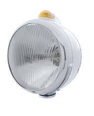 (BOX) CHROME "GUIDE" H4 HALOGEN HEADLIGHT WITH 5 AMBER LED DUAL FUNCTION TOP MOUNT LIGHT - AMBER LENS