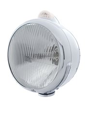 (BOX) CHROME "GUIDE" H4 HALOGEN HEADLIGHT WITH 5 AMBER LED DUAL FUNCTION TOP MOUNT LIGHT - CLEAR LENS (BOX) CHROME "GUIDE" H4 HALOGEN HEADLIGHT WITH 5 AMBER LED DUAL FUNCTION TOP MOUNT LIGHT - CLEAR LENS