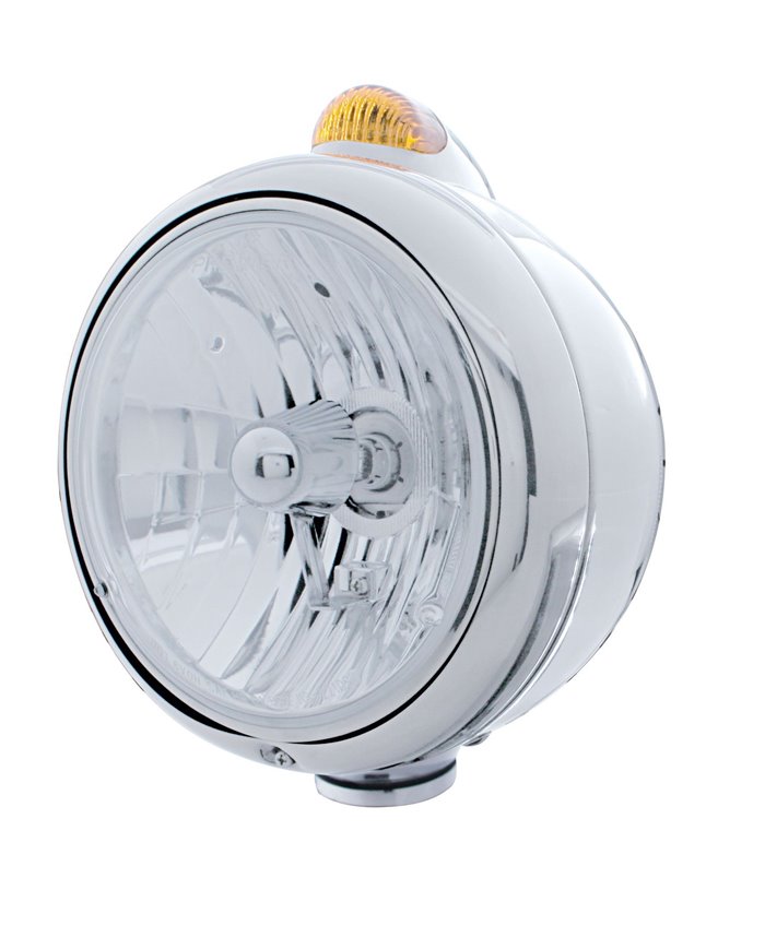 (BOX) CR. "GUIDE" CRYSTAL H4 HALOGEN HEADLIGHT WITH 5 AMBER LED DUAL FUNCTION TOP MOUNT LIGHT - AMBER LENS