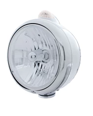 (BOX) CR. "GUIDE" CRYSTAL H4 HALOGEN HEADLIGHT WITH 5 AMBER LED DUAL FUNCTION TOP MOUNT LIGHT - CLEAR LENS