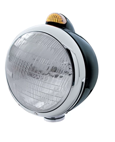 (BOX) BLACK "GUIDE" 6014 SEALED BEAM HEADLIGHT WITH 5 AMBER LED DUAL FUNCTION TOP MOUNT LIGHT - AMBER LENS (BOX) BLACK "GUIDE" 6014 SEALED BEAM HEADLIGHT WITH 5 AMBER LED DUAL FUNCTION TOP MOUNT LIGHT - AMBER LENS