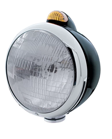 (BOX) BLACK "GUIDE" H6024 HALOGEN HEADLIGHT WITH 5 AMBER LED DUAL FUNCTION TOP MOUNT LIGHT - AMBER LENS (BOX) BLACK "GUIDE" H6024 HALOGEN HEADLIGHT WITH 5 AMBER LED DUAL FUNCTION TOP MOUNT LIGHT - AMBER LENS