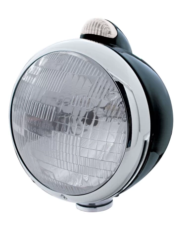 (BOX) BLACK "GUIDE" H6024 HALOGEN HEADLIGHT WITH 5 AMBER LED DUAL FUNCTION TOP MOUNT LIGHT - CLEAR LENS (BOX) BLACK "GUIDE" H6024 HALOGEN HEADLIGHT WITH 5 AMBER LED DUAL FUNCTION TOP MOUNT LIGHT - CLEAR LENS