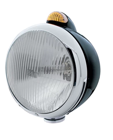 (BOX) BLACK "GUIDE" H4 HALOGEN HEADLIGHT WITH 5 AMBER LED DUAL FUNCTION TOP MOUNT LIGHT - AMBER LENS (BOX) BLACK "GUIDE" H4 HALOGEN HEADLIGHT WITH 5 AMBER LED DUAL FUNCTION TOP MOUNT LIGHT - AMBER LENS