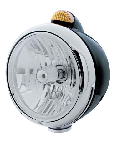 (BOX) BLK "GUIDE" CRYSTAL H4 HALOGEN HEADLIGHT WITH 5 AMBER LED DUAL FUNCTION TOP MOUNT LIGHT - AMBER LENS (BOX) BLK "GUIDE" CRYSTAL H4 HALOGEN HEADLIGHT WITH 5 AMBER LED DUAL FUNCTION TOP MOUNT LIGHT - AMBER LENS