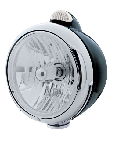 (BOX) BLK "GUIDE" CRYSTAL H4 HALOGEN HEADLIGHT WITH 5 AMBER LED DUAL FUNCTION TOP MOUNT LIGHT - CLEAR LENS (BOX) BLK "GUIDE" CRYSTAL H4 HALOGEN HEADLIGHT WITH 5 AMBER LED DUAL FUNCTION TOP MOUNT LIGHT - CLEAR LENS