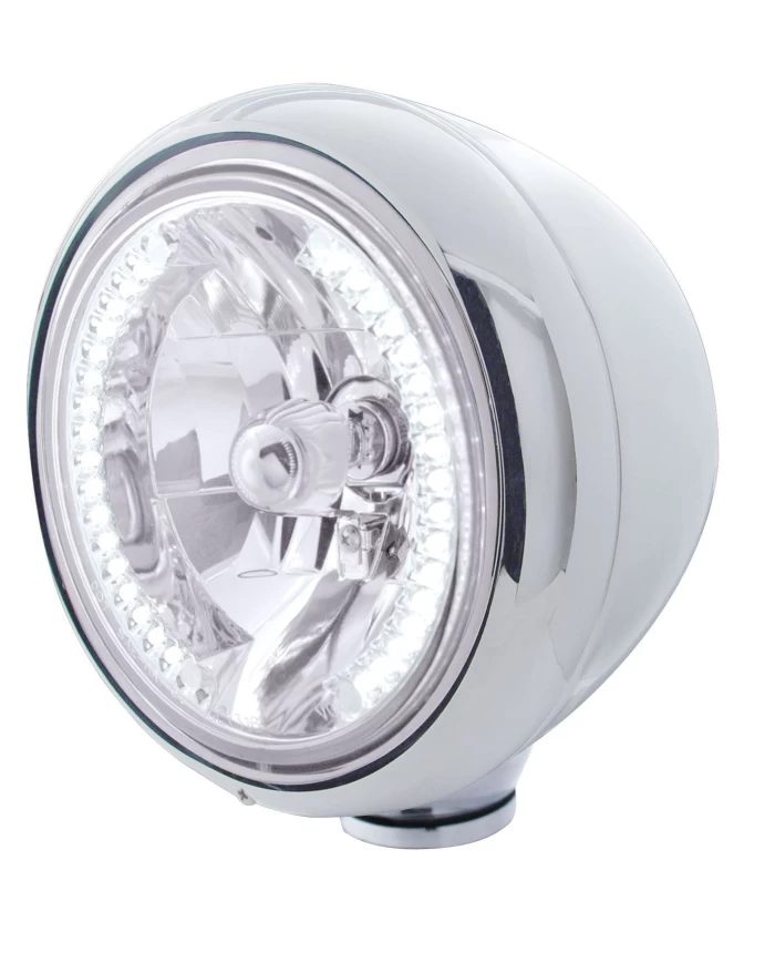 (BOX) STAINLESS STEEL CLASSIC "GUIDE" HEADLIGHT W/ 34 WHITE LED CRYSTAL HALOGEN