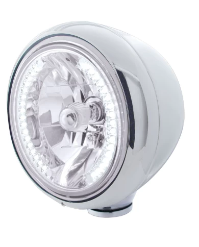 (BOX) CHROME CLASSIC "GUIDE" HEADLIGHT W/ 34 WHITE LED CRYSTAL HALOGEN
