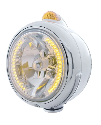 (BOX) S.S. "GUIDE" HEADLIGHT W/ AMBER DUAL FUNCTION TOP MOUNT LIGHT - 34 AMBER LED CRYSTAL HALOGEN