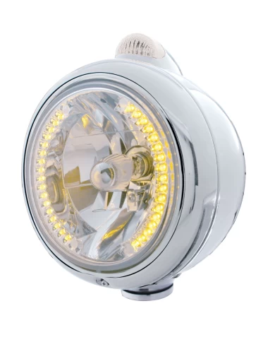 (BOX) S.S. "GUIDE" HEADLIGHT W/ AMBER/CLEAR DUAL FUNCTION TOP MOUNT LIGHT - 34 AMBER LED CRYSTAL HALOGEN
